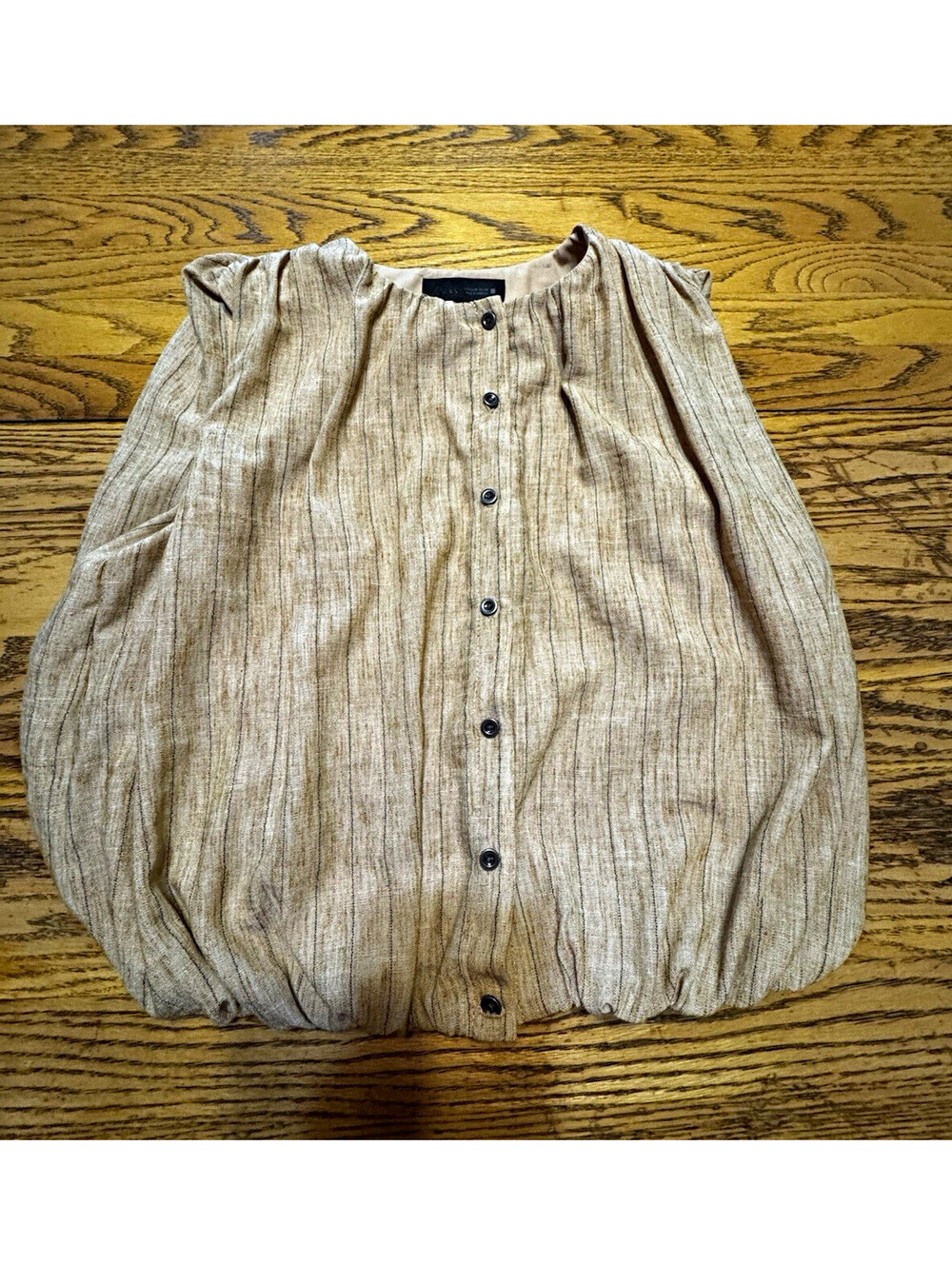 ZARA Womens M Beige Striped Woven Polyester Sleeveless Button Front Blouse